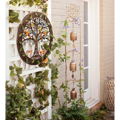 Wind & Weather Three-Bell Wind Chime Metal Garden Stake With Weathered Bronze-Colored Finish - C4-1054