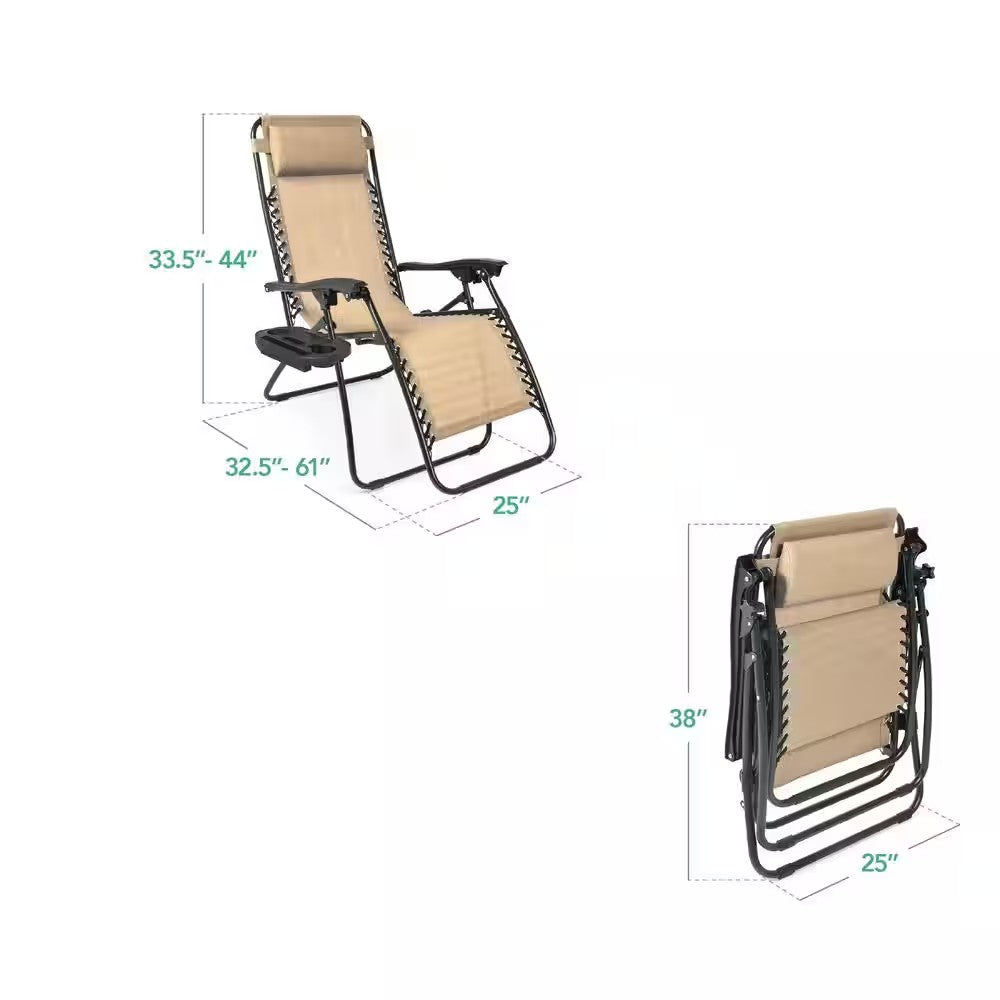 Sand Metal Zero Gravity Reclining Lawn Chair with Cup Holders (2-Pack) -M1-0002
