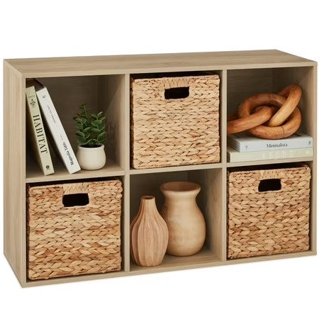 Best Choice Products 6-Cube Bookshelf, 11in Display Storage System, Organizer w/ Removable Back Panels - Light Oak - C11 - 582