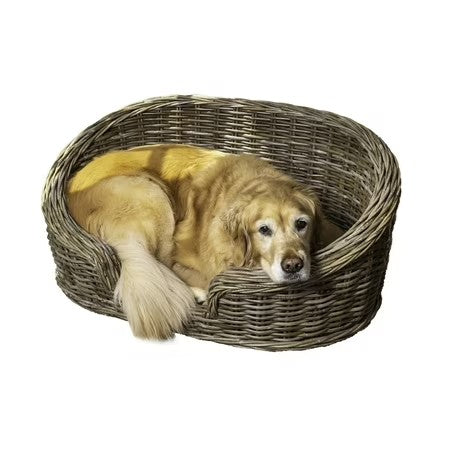 THE LICKER STORE Curvy 33" x 21.25" Classic Handwoven Rattan Pet Bed with Machine-Washable Cushion, Kubu Gray, DBD1001A - H2 - 985