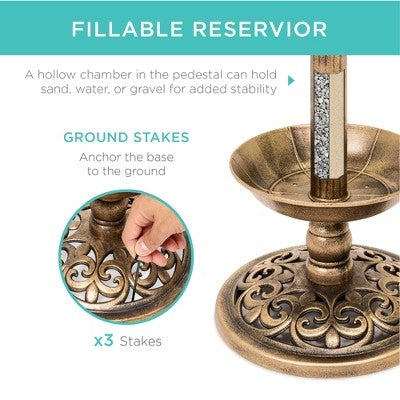 Best Choice Products Solar Lighted Pedestal Bird Bath w/ Planter, Integrated Panel - Bronze -A5-0484