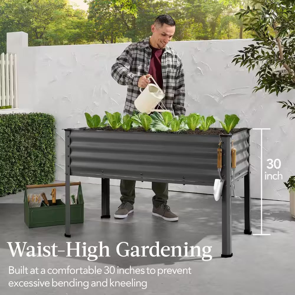 48 in. x 24 in. x 30 in. Charcoal Rectangle Galvanized Steel Raised Garden Bed Planter Box - E7 - 1022