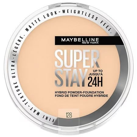 Maybelline Super Stay Matte 24HR Hybrid Pressed Powder Foundation - 128- 0.21 oz: Noncomedogenic, Buildable Coverage, Suitable for All Skin Types -B8-0552