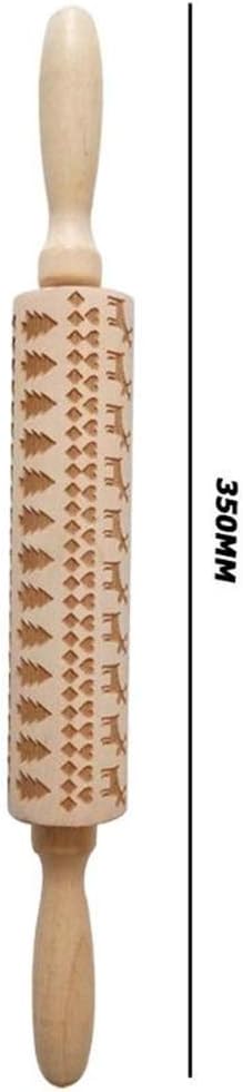 Christmas Wooden Rolling Pins Engraved Embossing Rolling Pin with Christmas Symbols for Baking Embossed Cookies - B10 - 1247