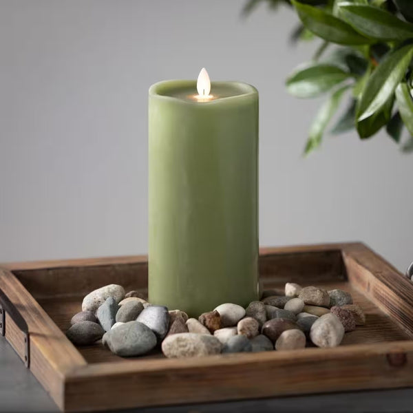 8 in. Green Wave Top Smooth LED Pillar Candle -K9-0110 -K9-0111