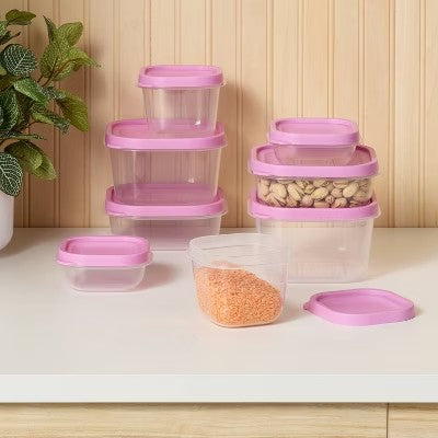 16pc (set of 8) Plastic Food Storage Container Set Pink - Room Essentials  1171b