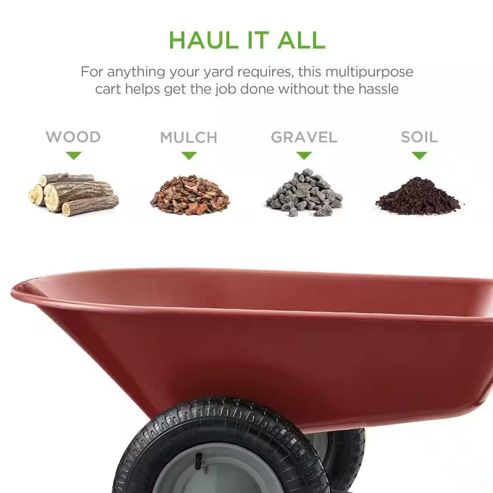 5 cu. ft. Red Plastic Wheelbarrow with Padded Handles -D6-0494