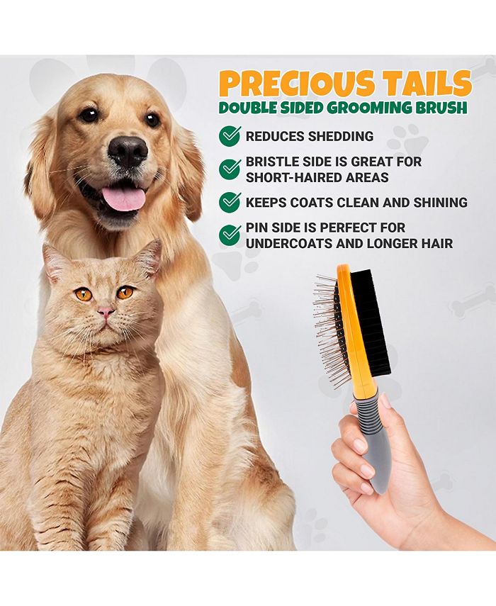 Precious Tails Dog Brush, Cat Brush, Pet Detangling Grooming Brush, Double Sided Soft Bristles Slicker Brush for Hair Removal of Pets - Green - S -F9-0116