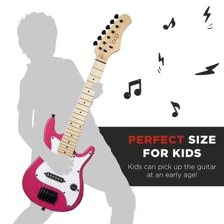 Best Choice Products 30in Kids Electric Guitar Beginner Starter Kit w/ 5W Amplifier, Strap, Case - Pink Sparkle - A4 - 1424