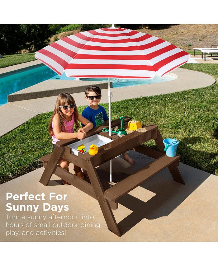 Best Choice Products Kids 3-in-1 Outdoor Convertible Activity Sand & Water Picnic Table w/ Umbrella - Red -C10-0425