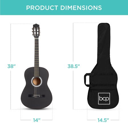 Best Choice Products 38in Beginner Acoustic Guitar Starter Kit w/ Gig Bag, Strap, Digital Tuner, Strings - Matte Black - E3 - 972