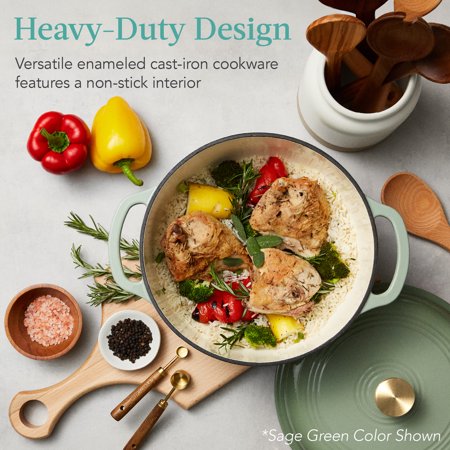 Best Choice Products 6 Quart Cast-Iron Dutch Oven, Heavy-Duty Kitchenware w/ Enamel, Side Handles - Lemon Meringue - F9 - 1052