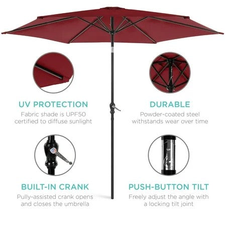 Best Choice Products 10ft Outdoor Steel Market Patio Umbrella w/ Crank, Tilt Push Button, 6 Ribs - Red 1493