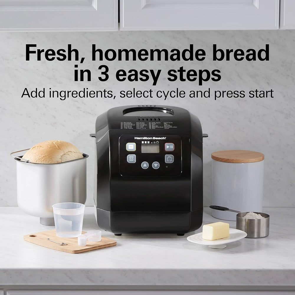 Hamilton Beach Automatic Bread Maker Machine, Digital, Programmable, 12 Settings + Gluten Free, PFAS-Free Nonstick Pan + Kneading Paddle, 2 lb Capacity, Black -A9-1243