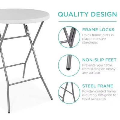 Best Choice Products 32in Bar Height Folding Table, Indoor Outdoor Accessory w/ Thick Table Top, 330lb Capacity - White - A6 - 464