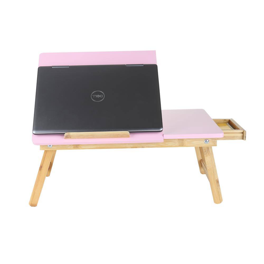 Eco-Friendly Adjustable Bamboo Laptop Bed Tray with Drawer, Pink - E11 - 239