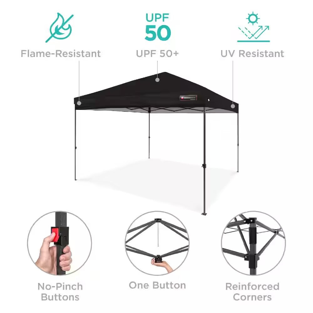 8 ft. X 8 ft. Black Pop Up Canopy with 1-Button Setup, Wheeled Case, 4-Weight Bags -M4-1555