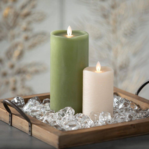 8 in. Green Wave Top Smooth LED Pillar Candle -K9-0110