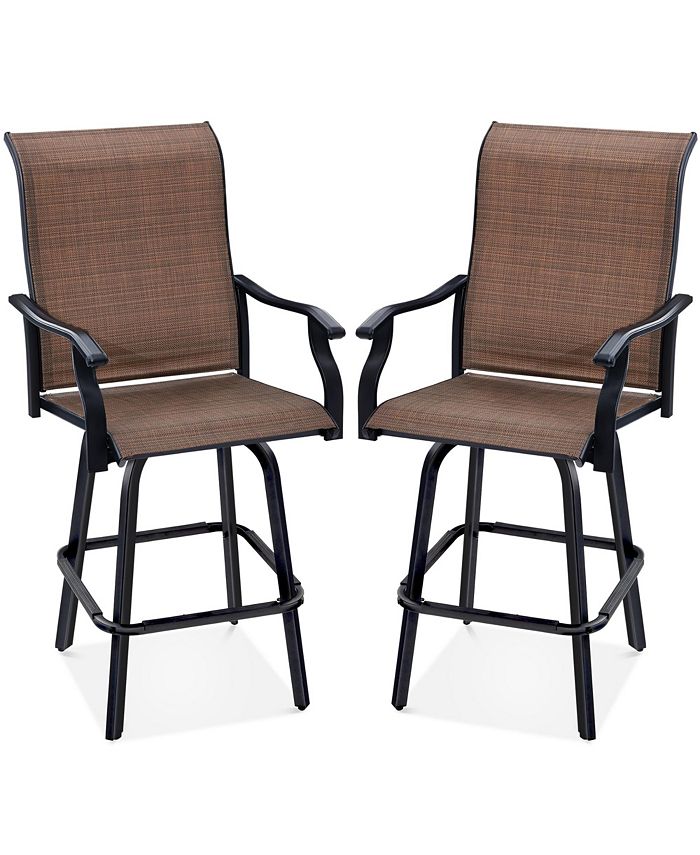 Best Choice Products Set of 2 Outdoor Swivel Bar Stools, Patio Barstool Chairs w/ 360 Rotation, All-Weather Mesh - Brown -M3-0013 -M11-0049