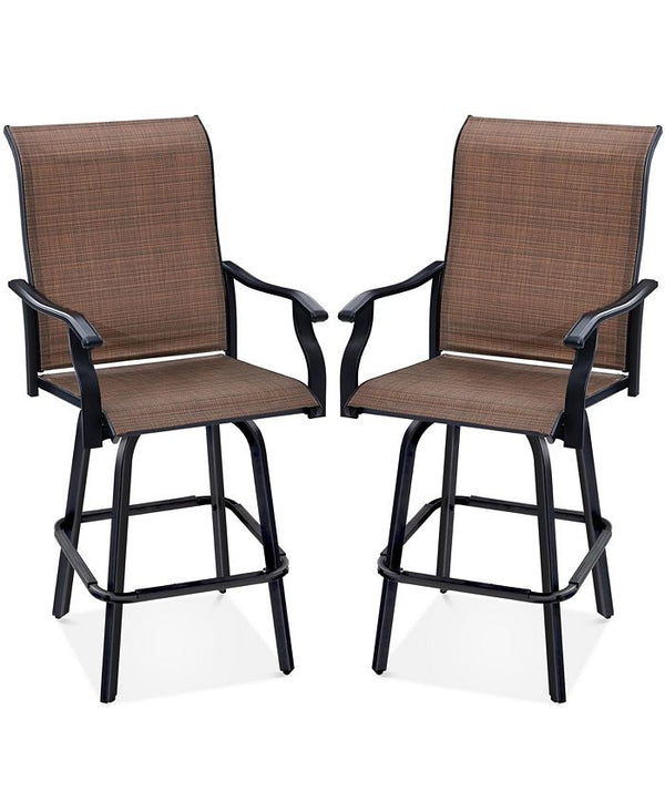 Best Choice Products Set of 2 Outdoor Swivel Bar Stools, Patio Barstool Chairs w/ 360 Rotation, All-Weather Mesh - Brown -M3-0013 -M11-0049