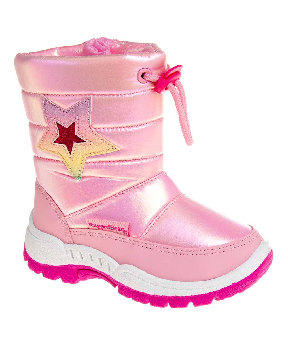 Rugged Bear Girls' Cold Weather Boots PINK - Pink Star Snow Boot - Girls -B12-0627