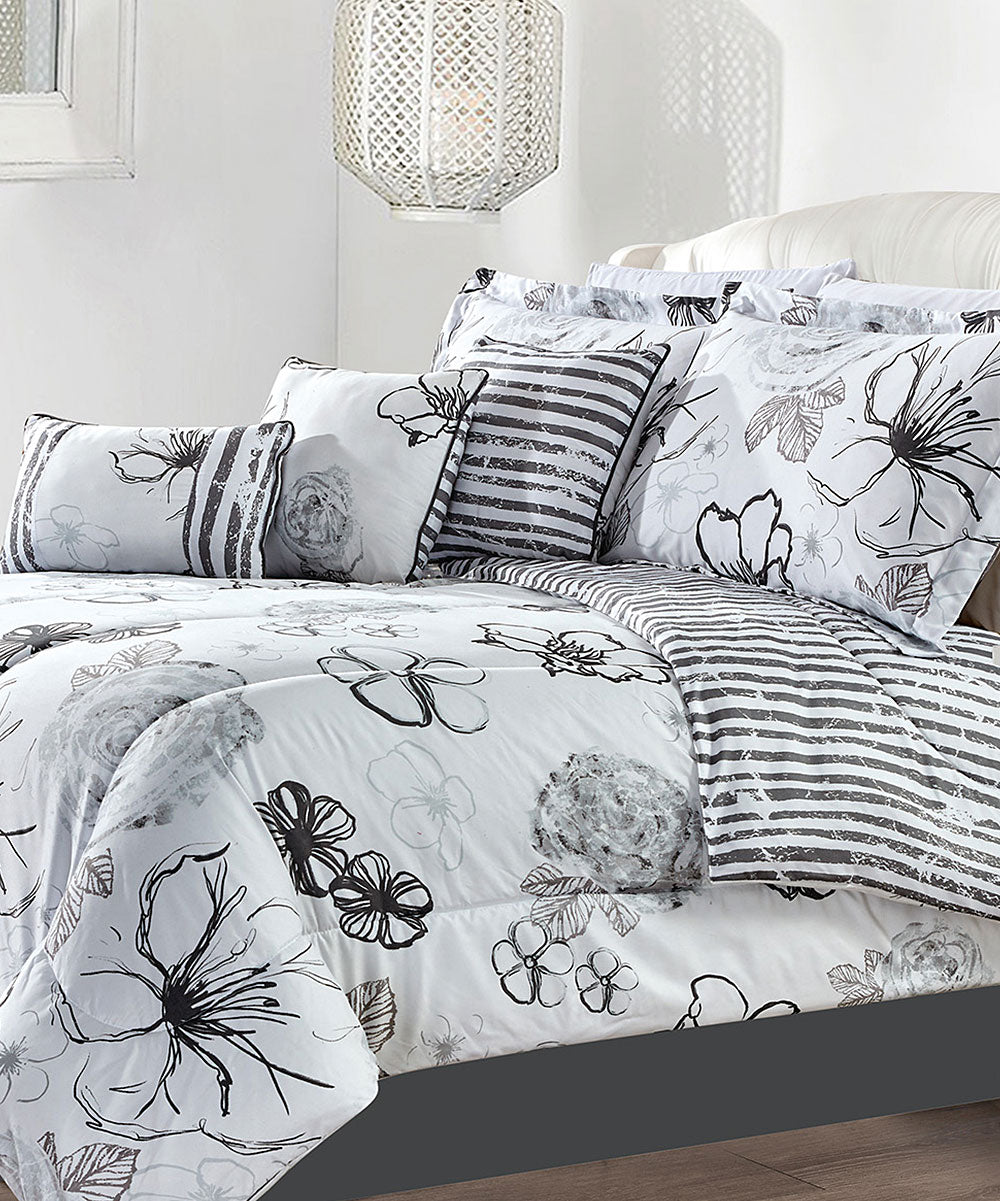 Loft @ Home Comforter Sets Multi - White & Gray Floral Avalon Seven-Piece Comforter Set - C5 - 350