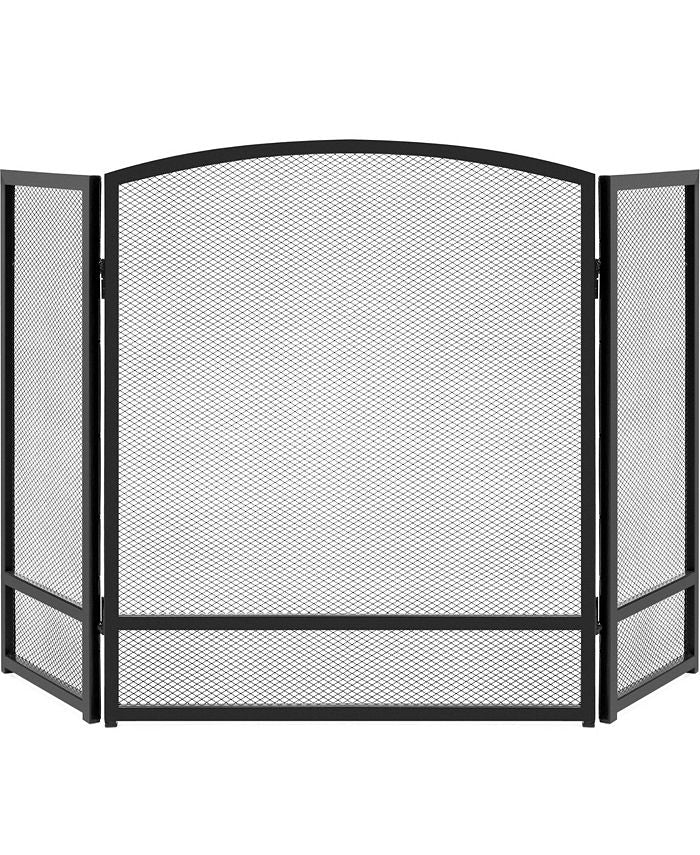 Best Choice Products 47.5x27.25in 3-Panel Steel Mesh Fireplace Screen, Spark Guard w/ Rustic Worn Finish - Black - NO SIZE - H6 - 1073