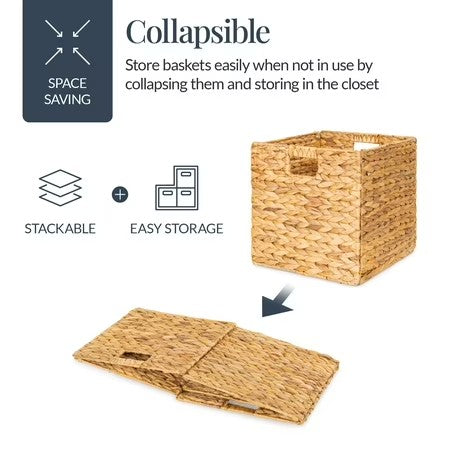 Best Choice Products 12x12in Hyacinth Baskets, Set of 5 Multipurpose Collapsible Organizers w/ Inserts - Natural - F9 - 1026
