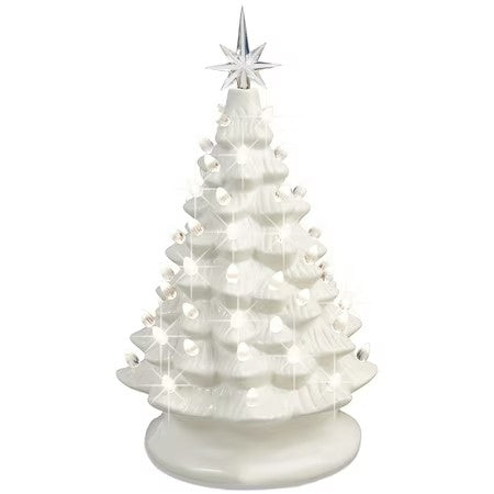 Best Choice Products 15in Ceramic Christmas Tree, Pre-lit Hand-Painted Holiday Decor w/ 64 Lights - White w/ Warm White Bulbs -E1-1646