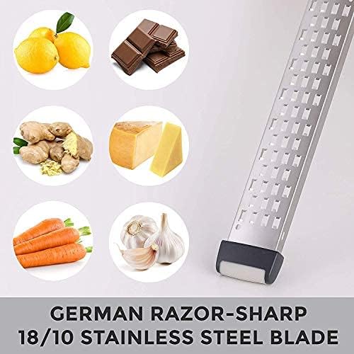 Mueller Ultra Bi-Directional Citrus Zester & Cheese Grater   Parmesan Cheese Lemon, Ginger, Garlic, Nutmeg, Chocolate, Vegetables, Fruits   18/10 Razor-Sharp Stainless Steel Blade Wide Dishwasher Safe - B11 - 592