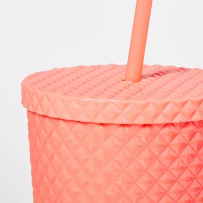 23oz Double Wall Texture Diamond Tumbler with Straw Pink/Green - Sun Squad  - F10 - 1912