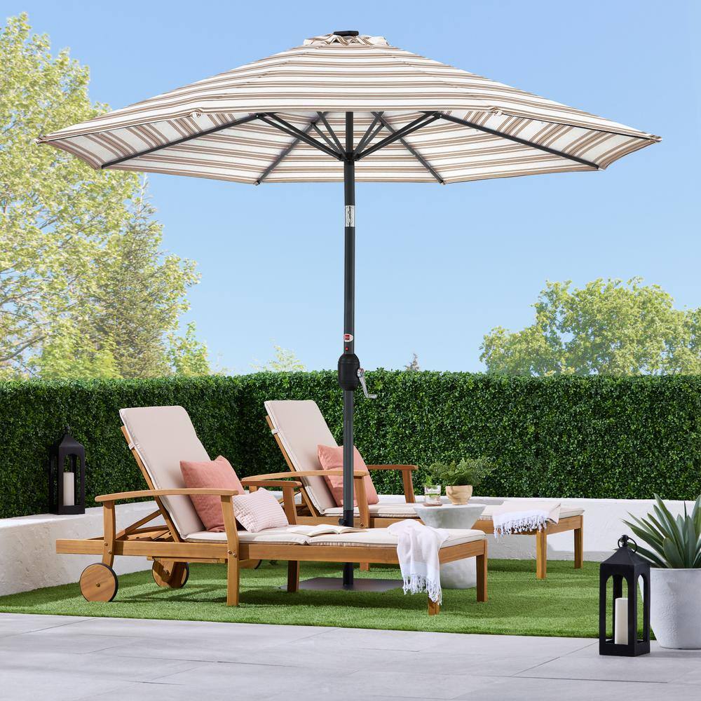 10 ft. Market Solar LED Lighted Tilt Patio Umbrella with UV-Resistant Fabric in Tan Stripe - A4 - 502
