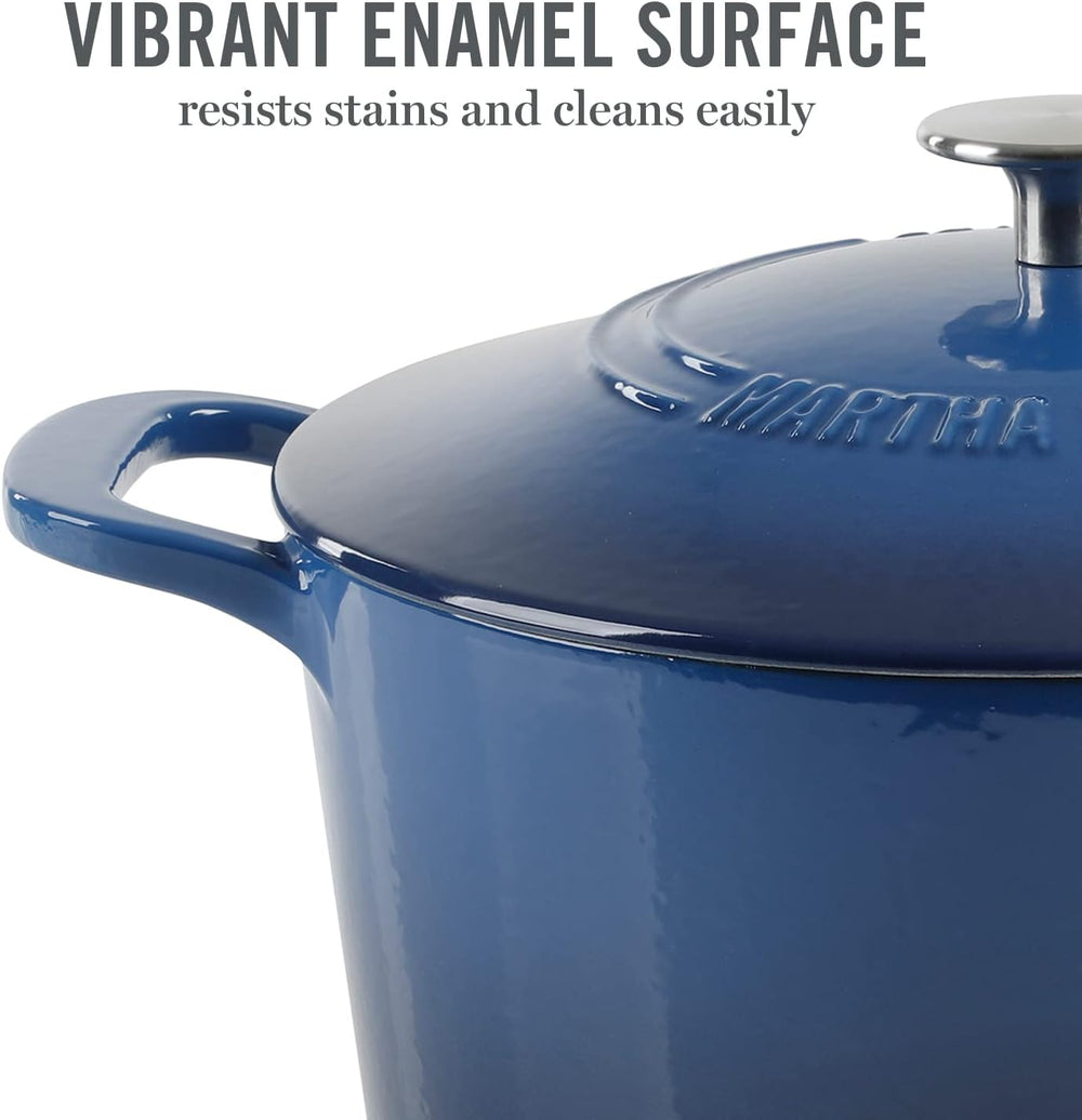 MARTHA STEWART Gatwick 7-Quart Enamel Cast Iron Dutch Oven Pot with Lid   Classic Blue   Durable Heavy-Duty Dutch Oven for Slow Cooking, Braising & Baking - C10 - 1255