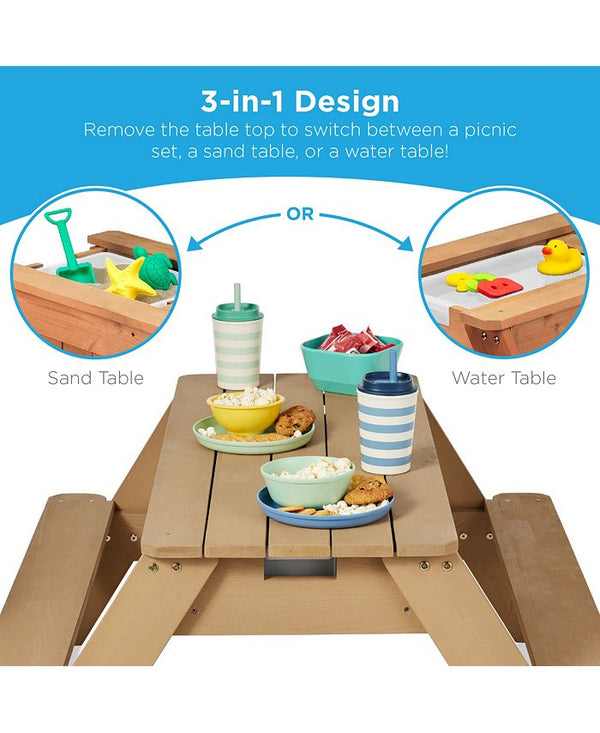 Best Choice Products Kids 3-in-1 Outdoor Convertible Activity Sand & Water Picnic Table w/ Umbrella - Blue 1766
