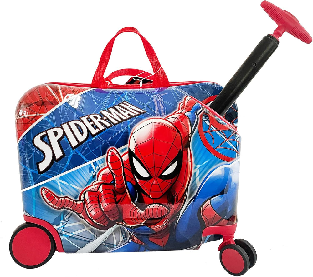 Fast Forward Spiderman Ride on Luggage for Kids, 18' Suitcase with Seat for Kids, Cute Lightweight Travel Trolley 1707