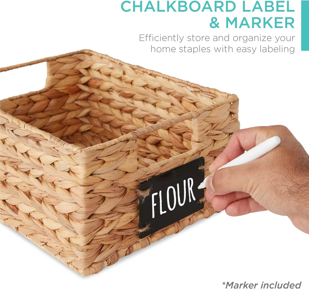 Best Choice Products Set of 4 9x12in Water Hyacinth Pantry Baskets, Woven Organizers w/Chalkboard Label, Chalk Marker - Natural - B2 - 1039