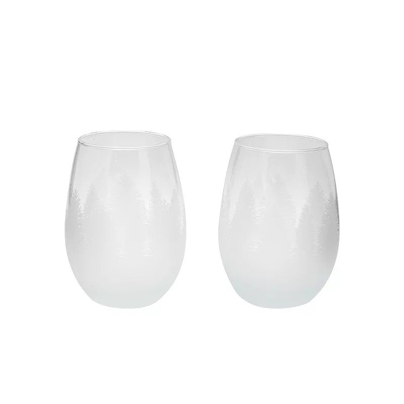 St. Nicholas Square  Woodland Stemless Wine Glasses Set of 2, Clear -B9-1229