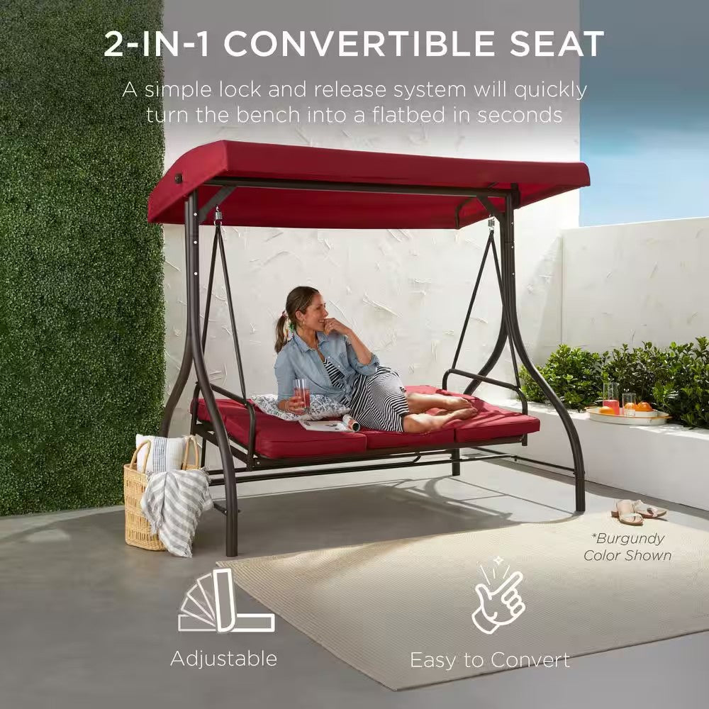 3-Person Metal Patio Swing with Desert Taupe Cushion -D1-0421
