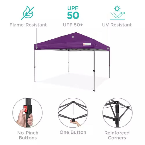 10 ft. x 10 ft. Amethyst Purple Easy Setup Pop Up Canopy Instant Portable Tent w/1-Button Push and Carry Case -C2-1016