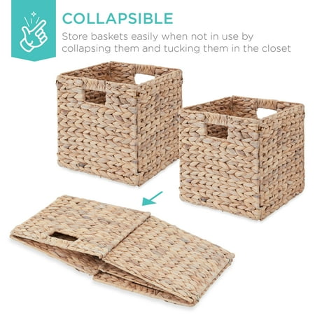 Best Choice Products 13x13in Hyacinth Storage Baskets, Set of 5 Multipurpose Collapsible Organizers - White - B11 - 1483