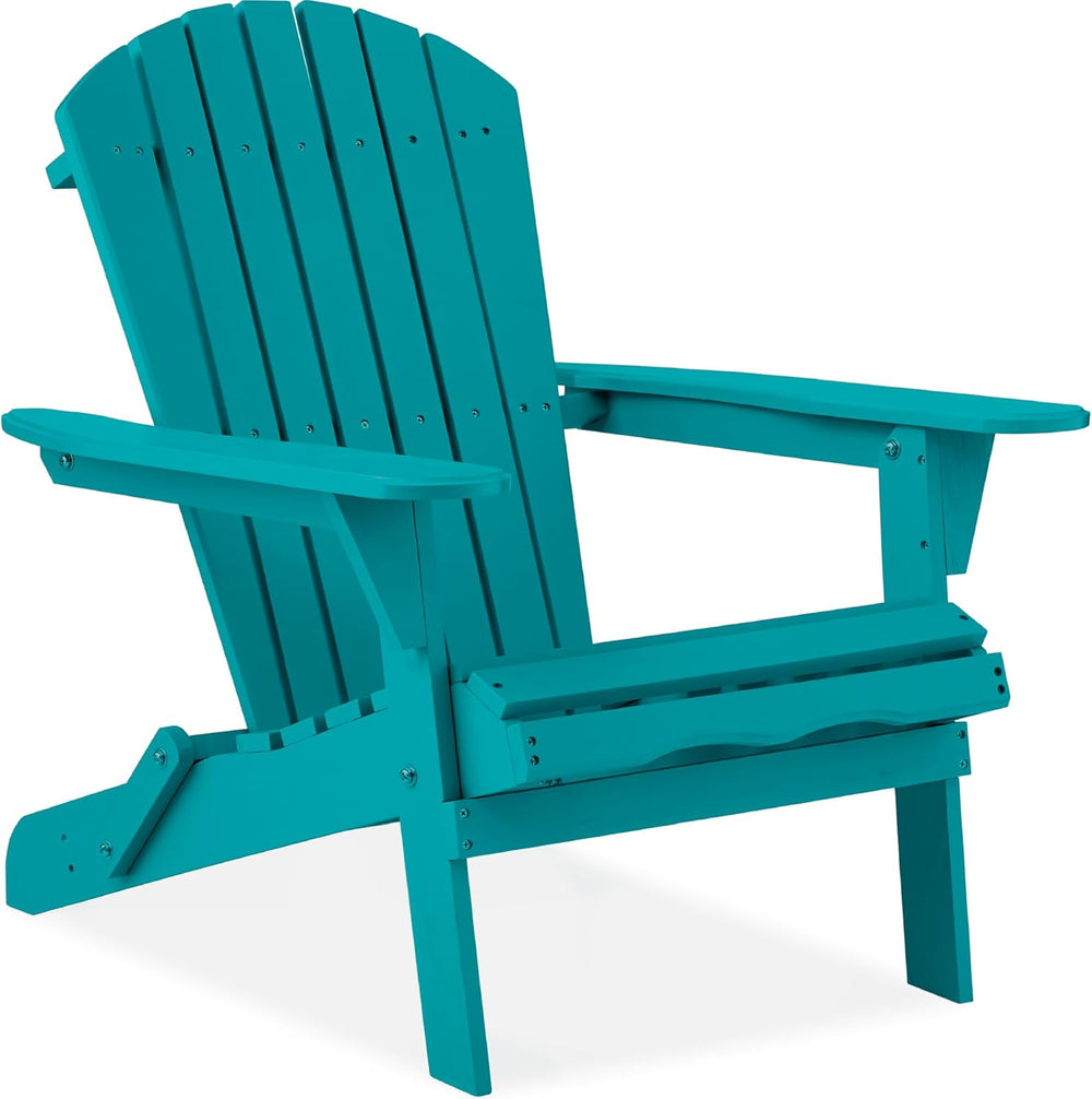 Best Choice Products Folding Adirondack Chair Outdoor Wooden Accent Furniture Fire Pit Lounge Chairs for Yard, Garden, Patio w/ 350lb Weight Capacity - Peacock Blue 1811