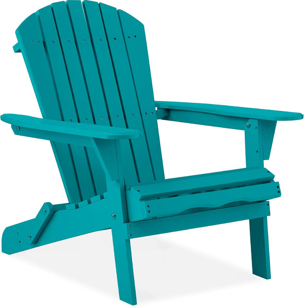 Best Choice Products Folding Adirondack Chair Outdoor Wooden Accent Furniture Fire Pit Lounge Chairs for Yard, Garden, Patio w/ 350lb Weight Capacity - Peacock Blue 1811