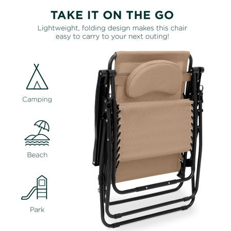 Best Choice Products Oversized Zero Gravity Chair, Folding Outdoor Patio Recliner w/ Cup Holder - Tan -D2-1014