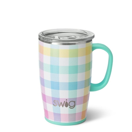Swig Life 18oz Travel Mug | Insulated Stainless Steel Tumbler with Handle | Pretty in Plaid - K1 - 1376
