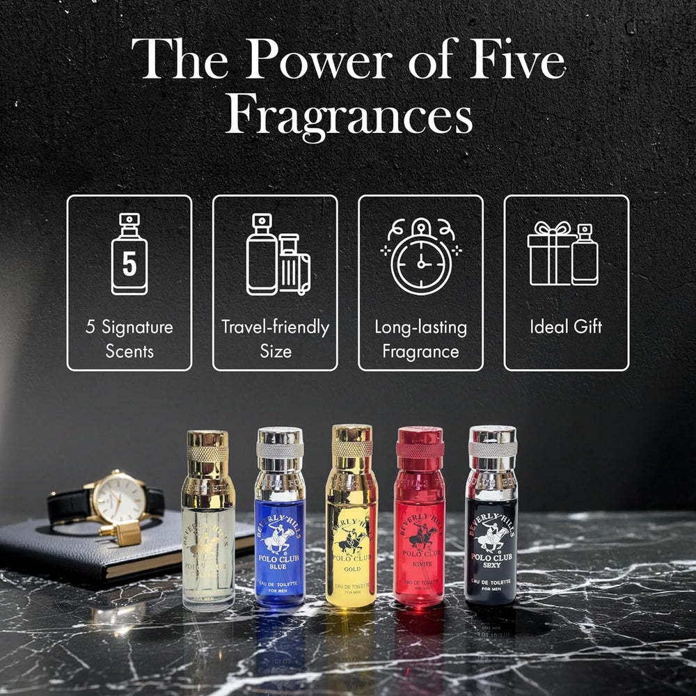 Beverly Hills Polo Club 5 Piece Mini Gift Set Exclusive for Men, EDT Eau De Toilette 5 Mini 0.5oz Bottles -F3-0700 -f3-0703 -B5-1104