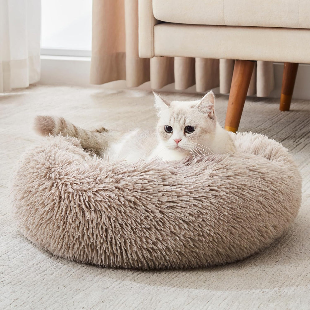 Calming Dog Bed & Cat Bed, Anti-Anxiety Donut Cuddler Warming Cozy Soft Round Fluffy Faux Fur Plush Cushion Bed for Small Medium Dogs and Cats - L9 - 1642
