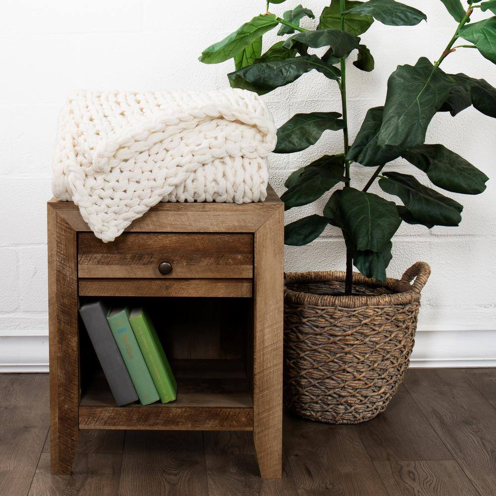 Ivory Knit Acrylic Throw Blanket -L12-0264