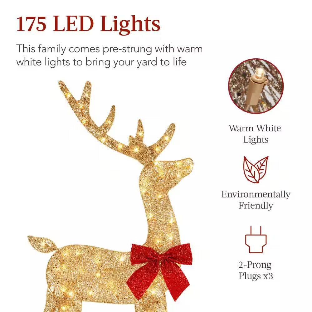 48 in. Gold LED Metal Deer Family Christmas Yard Decor - G5-1653