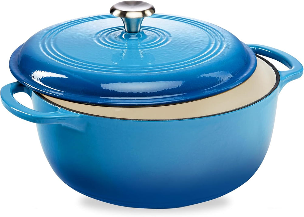 Best Choice Products 7.5 Quart Enamel Cast-Iron Round Dutch Oven, Family Style Heavy-Duty Pre-Seasoned Cookware for Home, Kitchen, Dining Room, Oven Safe w/Lid, Dual Handles - Blue - F11 - 1086