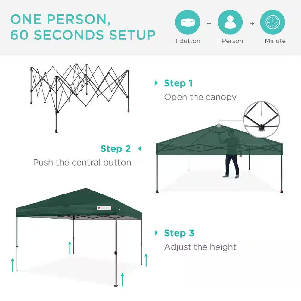10 ft. x 10 ft. Dark Green Easy Setup Pop Up Canopy Instant Portable Tent with 1-Button Push and Carry Case 1757